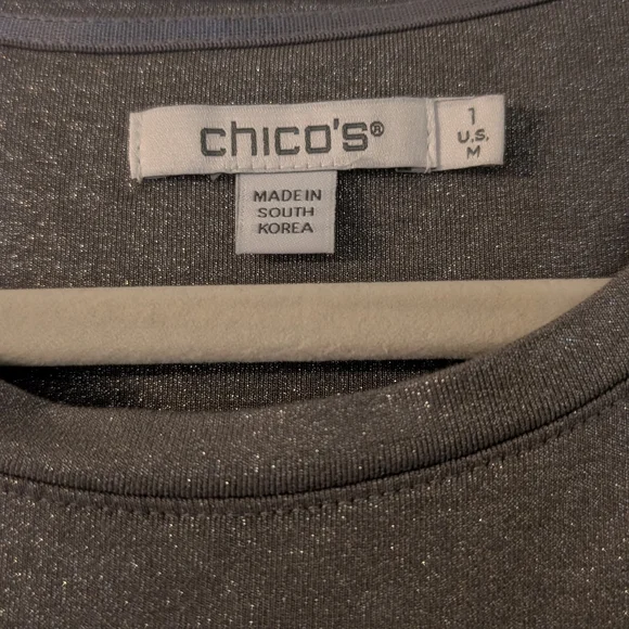 Chico's Shimmering Silver Long Sleeve Top - Picture 2 of 4